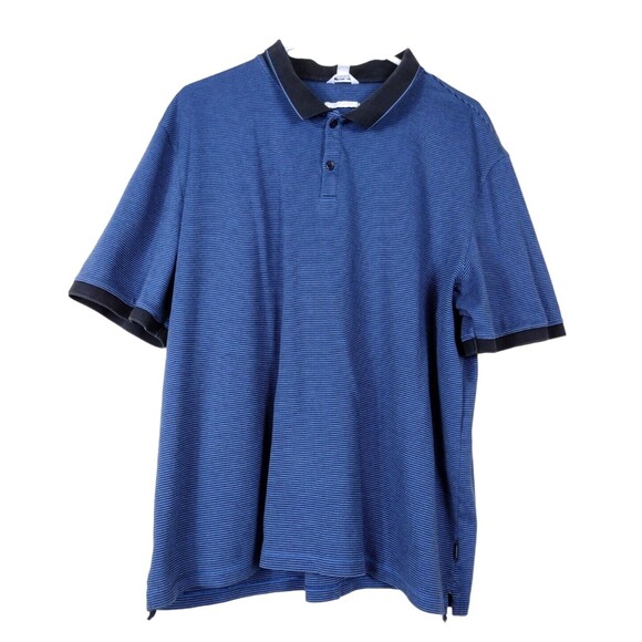 Calvin Klein Mens XXL Polo Cahual Shirt Golf Liquid Cotton Black Blue Stripes - Picture 1 of 6
